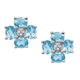14k White Gold Blue Topaz Floral Earring