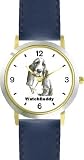 Basset Hound (MS) Dog - WATCHBUDDY CLASSIC DELUXE TWO-TONE THEME WATCH - Arabic Numbers-Blue Leather Strap-Children's Size-Small ( Boy's Size & Girl's Size )