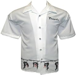 Shrunken Heads Embroidered Biker Shirt, Dragonfly