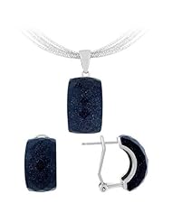 Sterling Silver Syn. Rectangular Blue Moonlight Set (Chain Not Included)