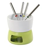 Kitchen - Ceramic Fondue Set with Metal Base - Chocolate & Cheese Dipping Set - With FREE Tealight (Green)
