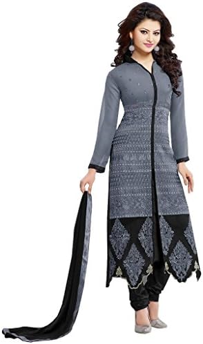 Unique Fashion Station Women's Georgette Semi Stitched Anarkali Dress Material Free Size Grey