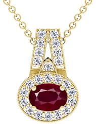 14K Yellow Gold Oval Cut Ruby And Round Diamond Pendant