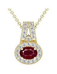 18K Yellow Gold Oval Cut Ruby And Round Diamond Pendant
