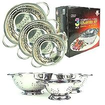 the colanders features easy-to-grip handles three nesting colanders are made from stainless steel for quick draining of everything from pasta to fruits and vegetables. Features include: High quality non-magnetic stainless steel Steep sides to hold large quantities Dishwasher safe and easy to clean. 
						(Waterless Cookware Set)