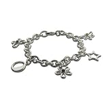 Eve's Addiction Sterling Silver Charm Bracelet with Amethyst and Peridot CZ