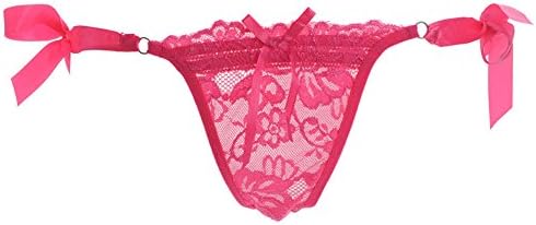 Megaerobe Women's Attractive Sexy Lace Thongs Hollowed-out G-string Panties Lingerie (Rose Red)