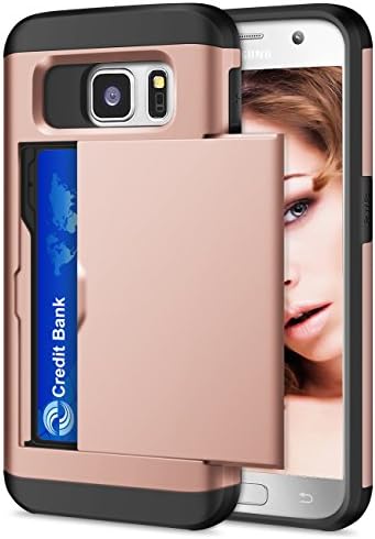 Galaxy S7 Case, WINNETEK Hybrid Armor Galaxy S7 Wallet Case Card Holder Shell Heavy Duty Protection Defender Shockproof Anti-Scratch Soft Rubber Bumper Case Drop Resistant Cover for Galaxy S7 - R/Gold