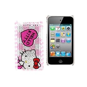 Kitty Heart Crystal Hard Plastic Back Case Cover Skin for iPod Touch 4th (Pink)