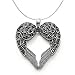 925 Sterling Silver Angel Heart Guardian Angel Wing Pendant Necklace with Black Cubic Zirconia Accents for Mother's Day