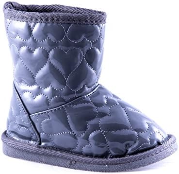 Chatz Big Girls Shiny Faux Fur Lined Fashion Winter Boots (Small 5-6, Gray)