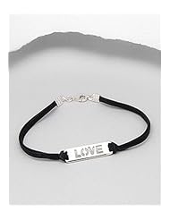 Black Message Leather Bracelet In 92.5 Sterling Silver
