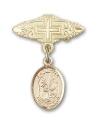 Gold Filled Baby Badge with St. Zita Charm and Badge Pin with Cross