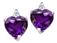 2.14 cttw Heart Shape Amethyst and Genuine Diamonds Earring Studs - 14kt White or Yellow Gold