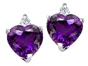 2.14 cttw Heart Shape Amethyst and Genuine Diamonds Earring Studs - 14kt White Gold