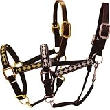 Metallic Diamond Pattern Nose Band Leather Crown Halter
