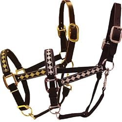 Metallic Diamond Pattern Nose Band Leather Crown Halter