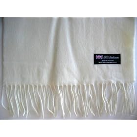 Buy 100% Cashmere Wool Super Soft Feel Scarf Muffler - Ivory ( ! ) by Sakas Cashmere