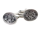 Retro Silver & Black Paisley Oval Cufflinks with Presentation Box
