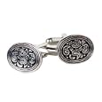Retro Silver & Black Paisley Oval Cufflinks with Presentation Box