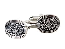 Retro Silver & Black Paisley Oval Cufflinks with Presentation Box