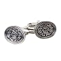 Retro Silver & Black Paisley Oval Cufflinks with Presentation Box