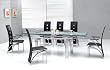 Modern Gorgeous Design "Rain Illusion" Tempered Glass Extendable Dining Table with 6 Dining Chairs Set