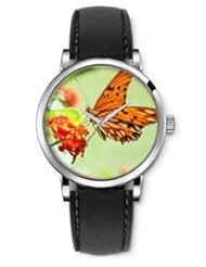 SPRAWL Aanalog Fashion Series Silver Ladies Watches of Genuine Black Leather Strap,Unique Wrist Watch for Women Girls Designed with Butterfly red flower