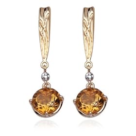 18k Yellow Gold Overlay Sterling Silver Citrine 8mm and Diamond Round Earrings by Amazon.com Collection