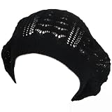 New Light Crochet knit Vented Beret tam slouch beanie hat cap, Black