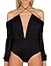 Allegrace Women Sexy String Halter Neck Bodysuit Off Shoulder Leotard Jumpsuit Black M