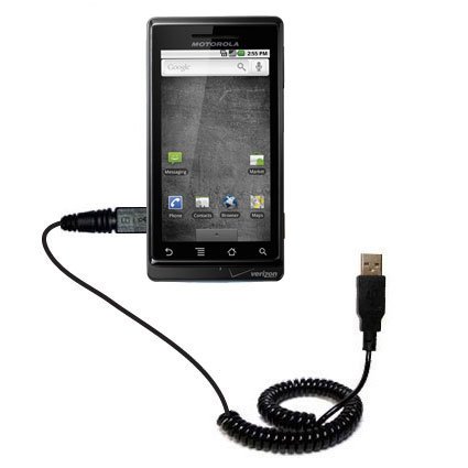 Coiled USB Cable for the Motorola Droid Shadow with Power Hot Sync and Charge capabilities - uses Gomadic TipExchange Technology