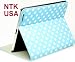 NTK Premium Dalmation Series for Apple New iPad 3 iPad HD iPad 2 Plaid Polka Dots Pattern Folio Leather Smart Cover Case Tartan Style With Inner Hard Armor Case/Base (Blue/White)