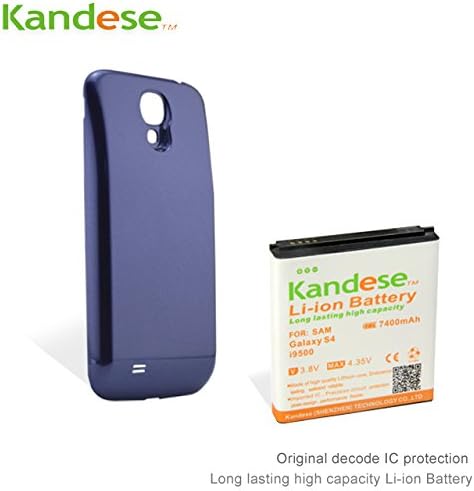 Kandese Extended Large Capacity 7400mAh Lithium Battery Replacement for phone Samsung Galaxy S4 I9500 with back cover (BLUE)