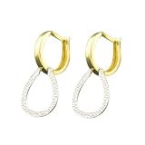 14K Two Tone Gold Hammered Drop Earrings