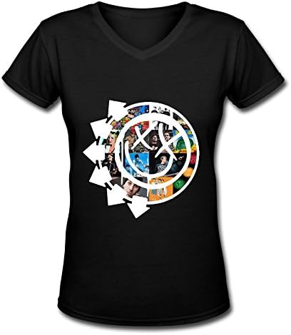Women's Black V Neck T Shirt Love Blink 182 Fans Logo.png