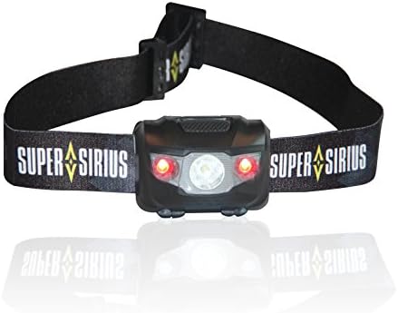 Super Sirius Super Bright LED Headlamp Flashlight with 2 Red Lights for Preserving Your Night Vision for Running, Camping, Reading, Fishing, Walking, and Home Projects. Batteries Included