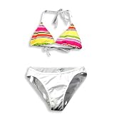 Wonderline - Girls Striped Bikini Swimsuit, White, Orange, Multi