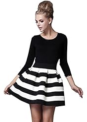 Striped Print 3/4 Sleeves Fall Winter  Dress