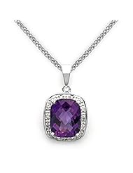14k White Gold Cushion Cut Amethyst and Diamond Pendant