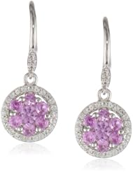 Sterling Silver Created Pink Sapphire and Created White Sapphire Dangle Earrings