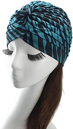 Women's Fashion Turban Indian Style Head Wrap Cap Hat Hair Cover Headband,Navy Blue Zebra