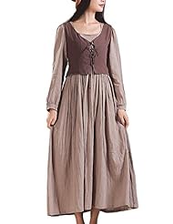 Long Sleeves Spring Fall Linen  Dress