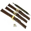 3 Brown Leather Watch Band & Deployment Buckle 18mm