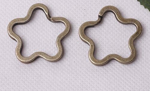 10pcs Antique Bronze Five-Pointed Star Keyring Split Ring Open Jump Key Chain Double Loop Clasp