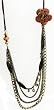 HOT & TRENDY! DaVinci Leather Rose, Fire Bead, Chain & Cord Necklace & Leather Earring Set