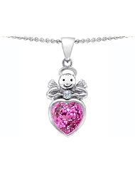 Original Star K (tm) Love Angel Pendant with 10mm Created Pink Sapphire Heart in 925 Sterling Silver