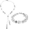 Leonardo Set Damenkette 59cm und Damenarmband 19cm Edelstahl + Textil + Glas weiß Loft 011241