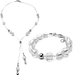 Leonardo Set Damenkette 59cm und Damenarmband 19cm Edelstahl + Textil + Glas wei� Loft 011241