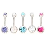 Body Colorz™ Lot of 5 New Double Jeweled Gemmed Belly Navel Body Jewelry Piercing Bar Ring Rings 14g